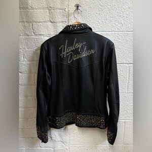 Vintage Harley-Davidson Black Leather Studded Logo Biker Jacket